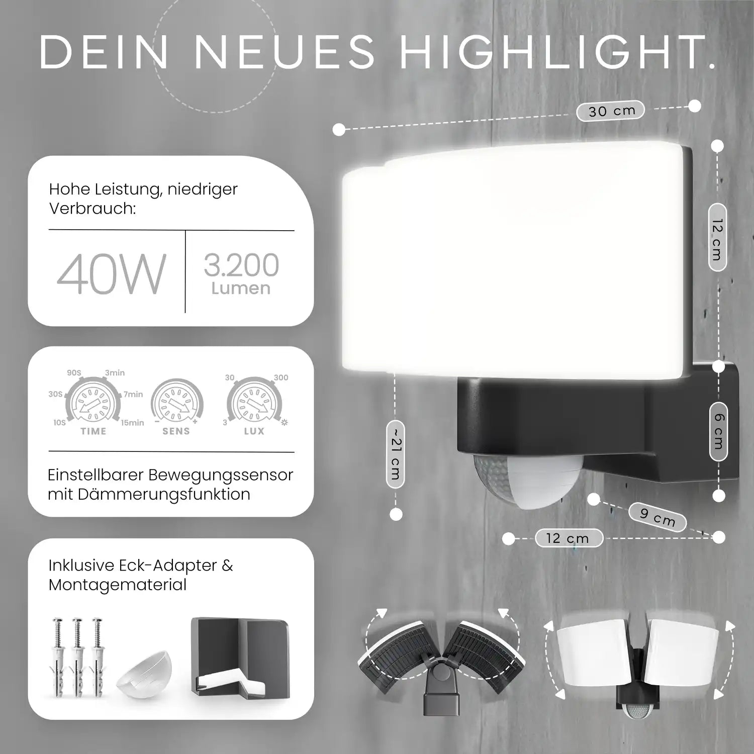 Wandleuchte LUMAX DUO mit Sensor