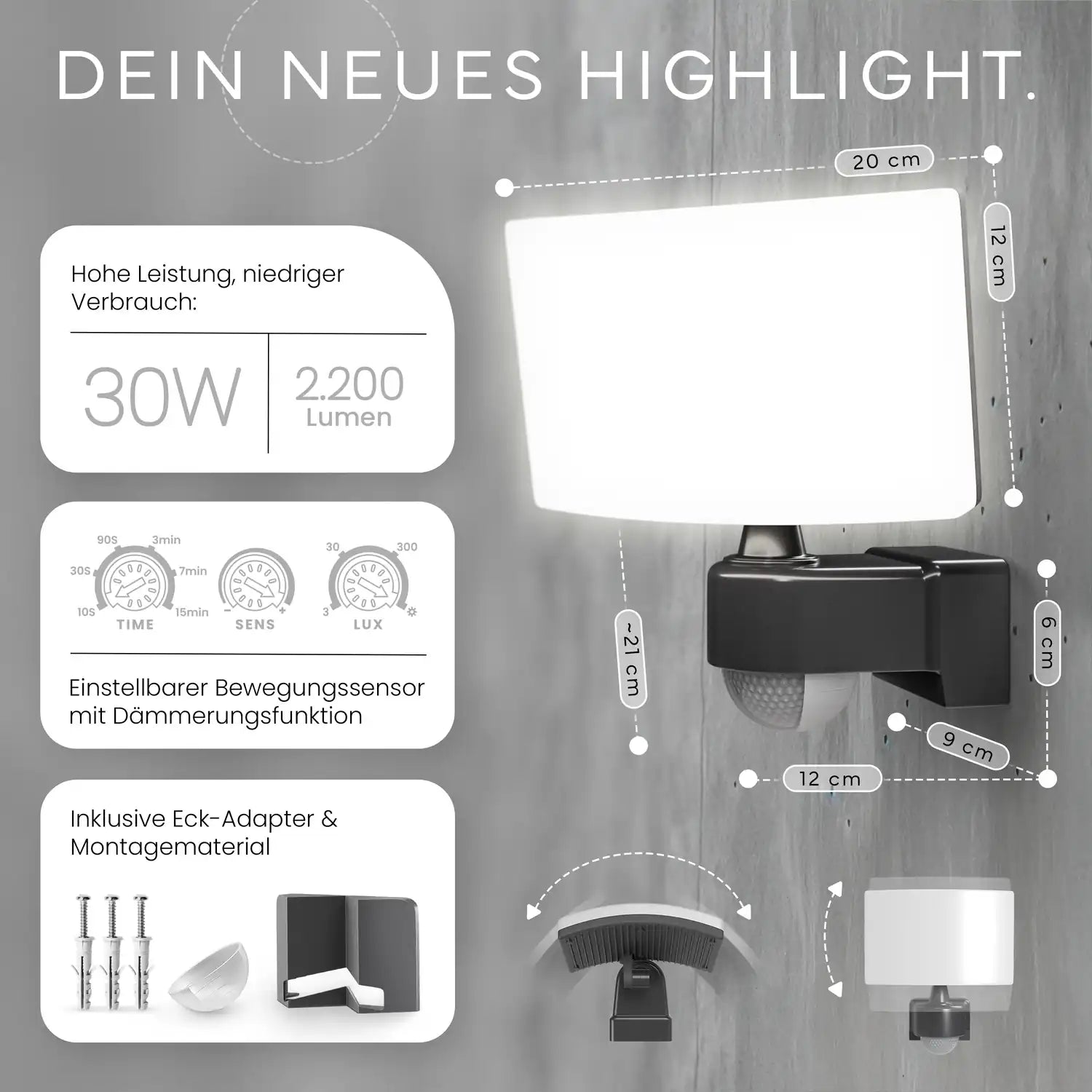 Wandleuchte LUMAX mit Sensor