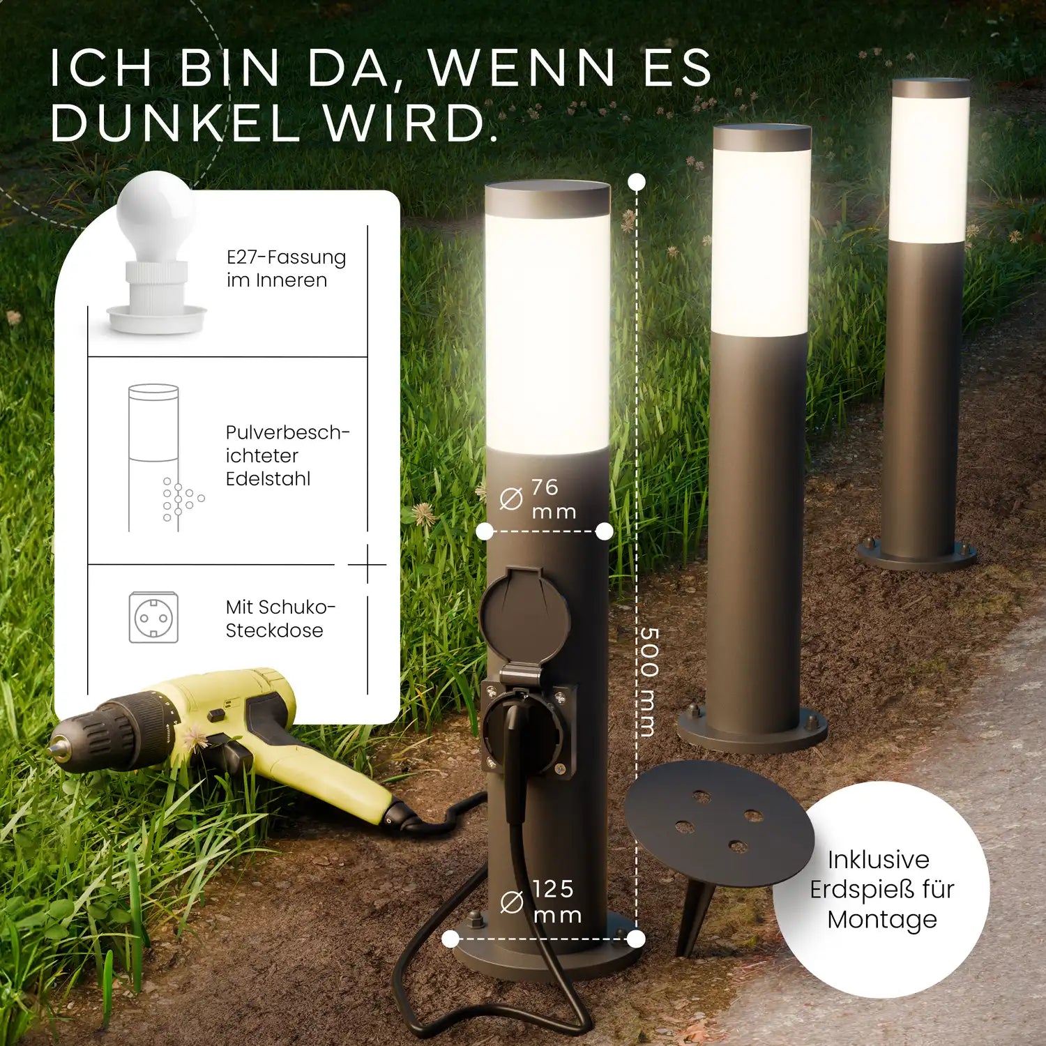 Wegeleuchte PAVO mit Steckdose