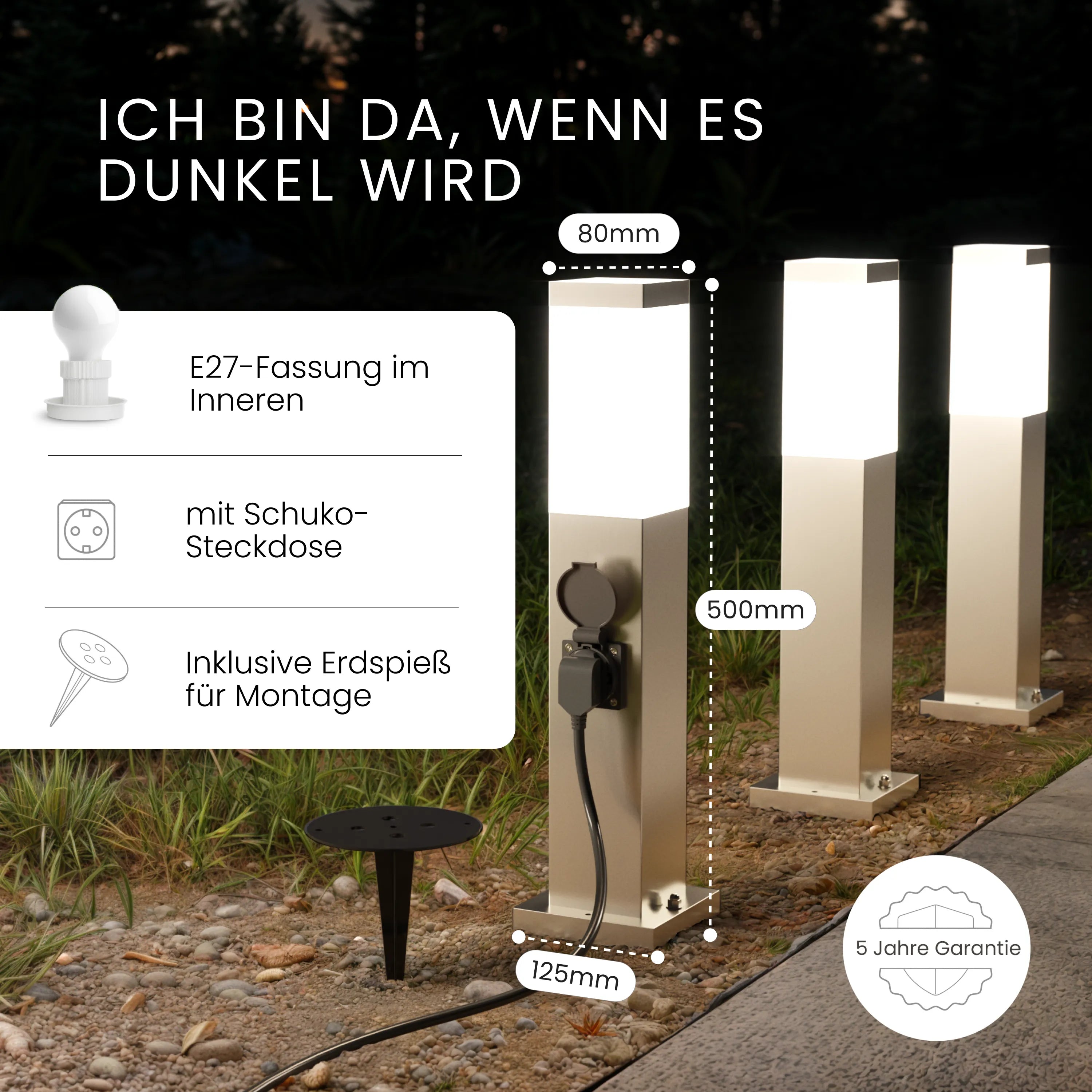 Wegeleuchte TAVO mit Steckdose