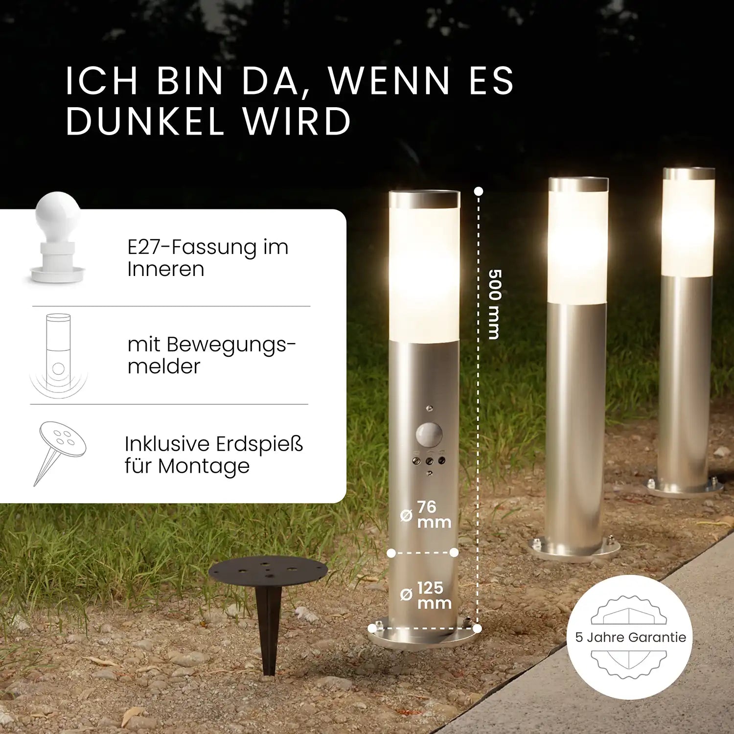 Wegeleuchte PAVO mit Sensor