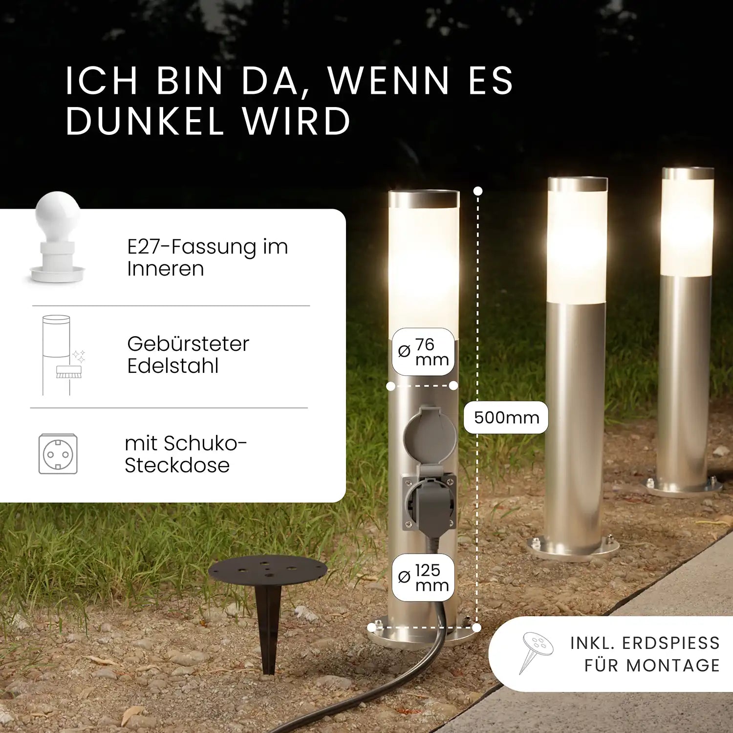 Wegeleuchte PAVO mit Steckdose