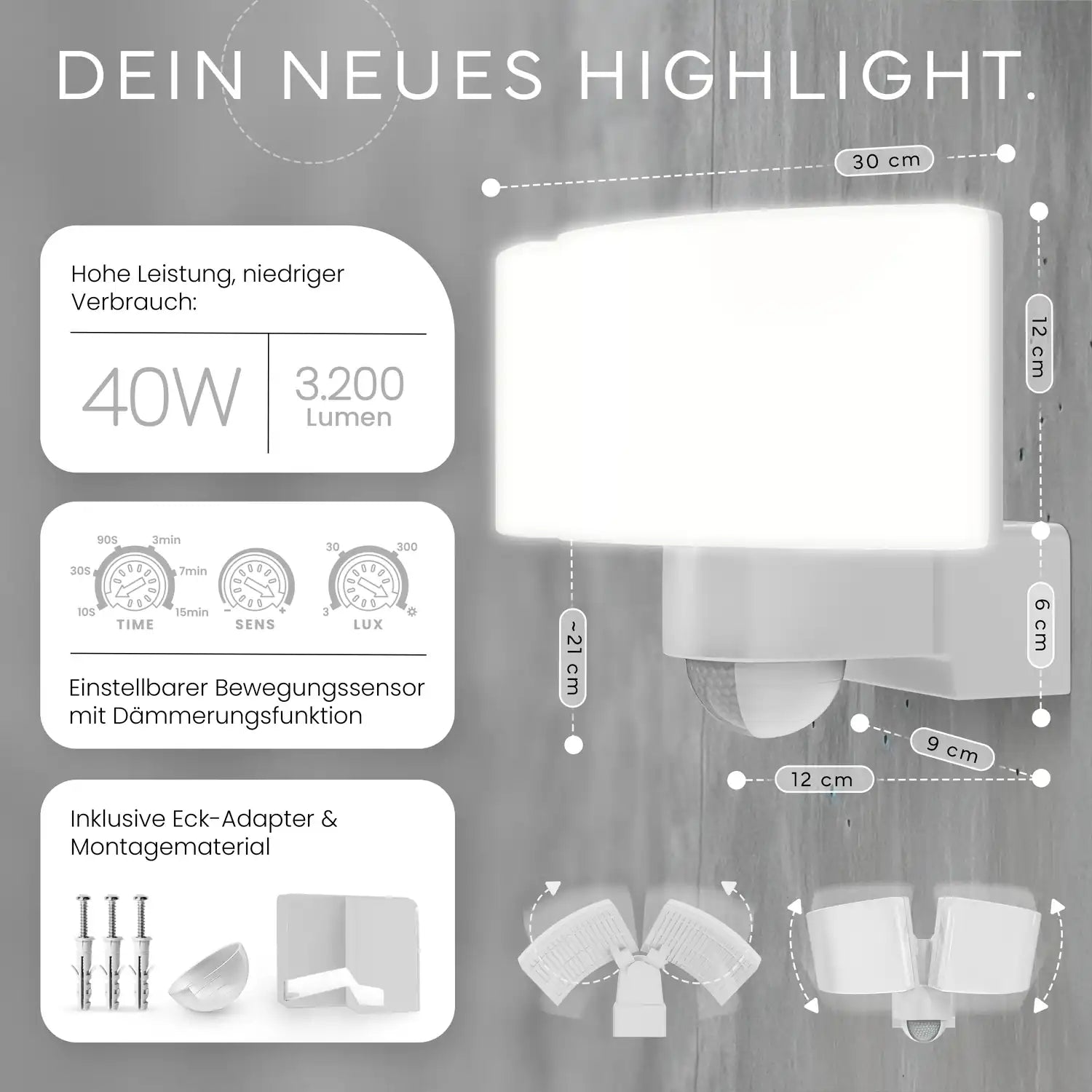 Wandleuchte LUMAX DUO mit Sensor