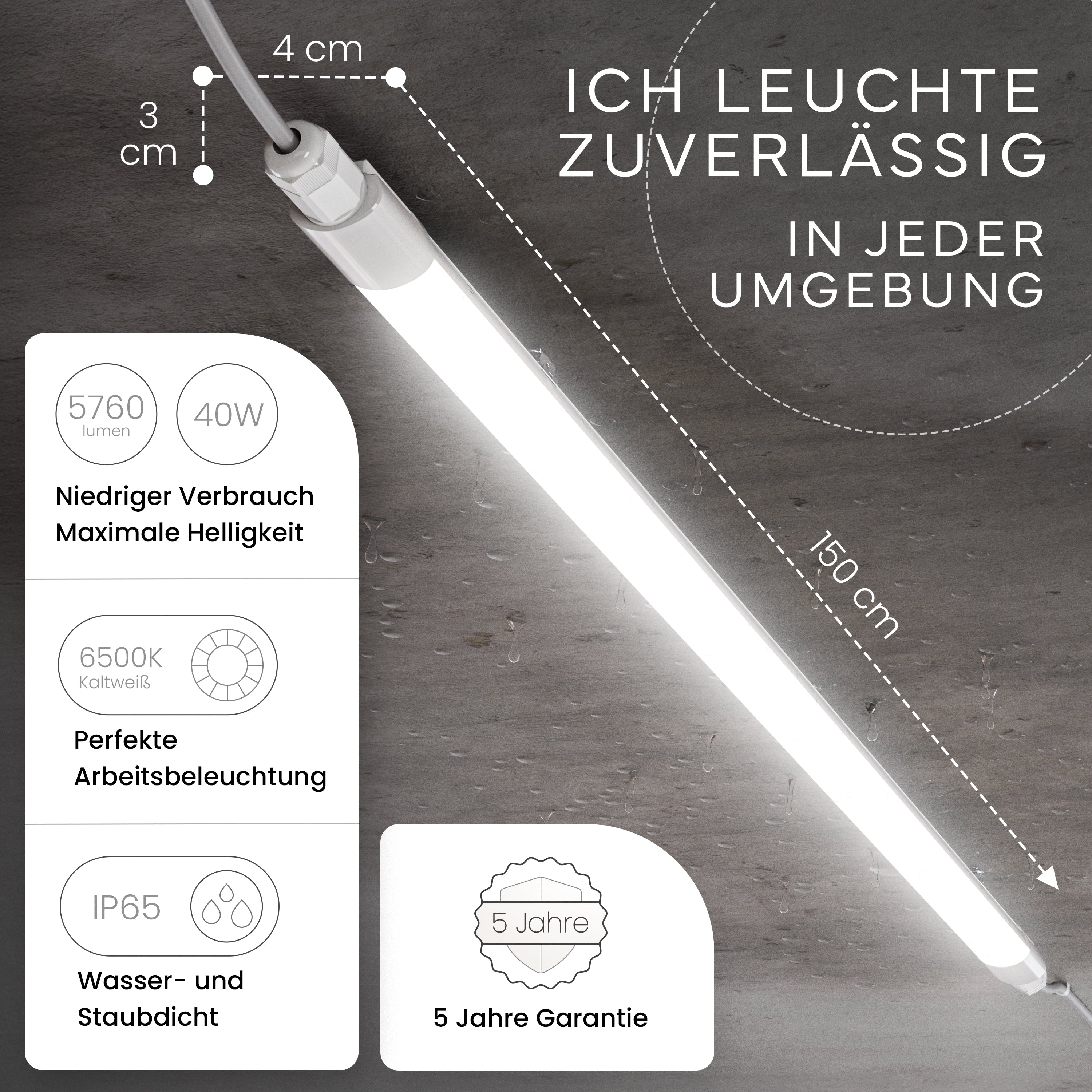 LED Feuchtraumleuchte SLIM, 150cm