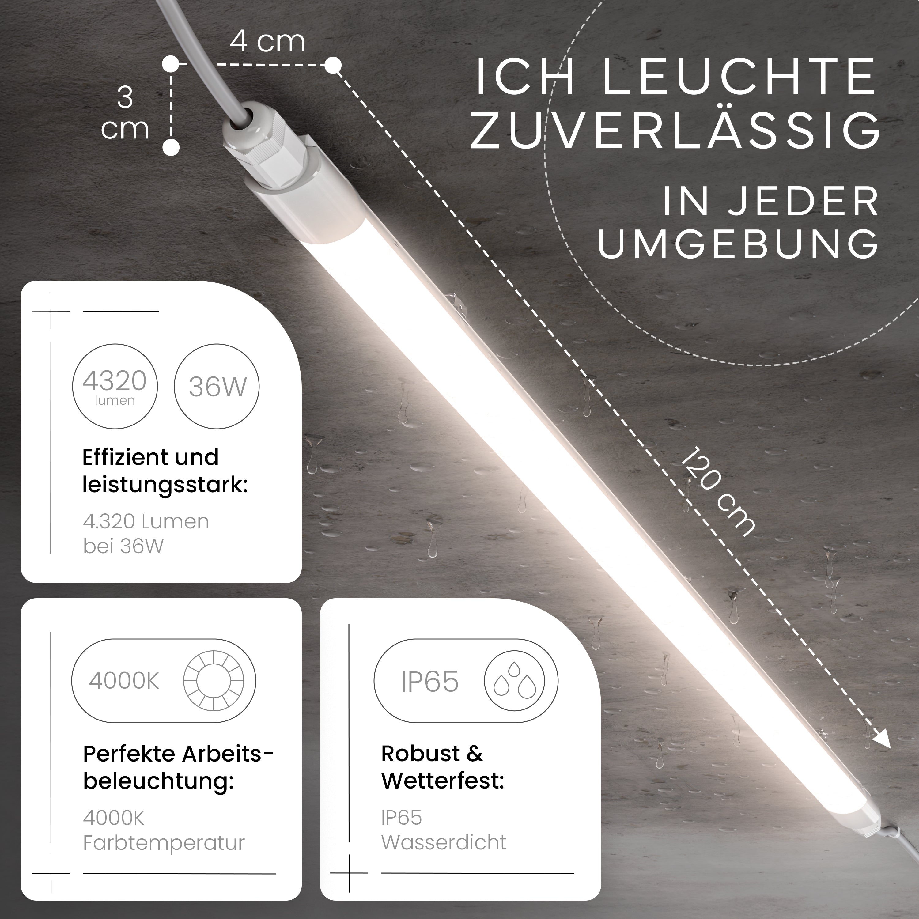 LED Feuchtraumleuchte SLIM, 120cm