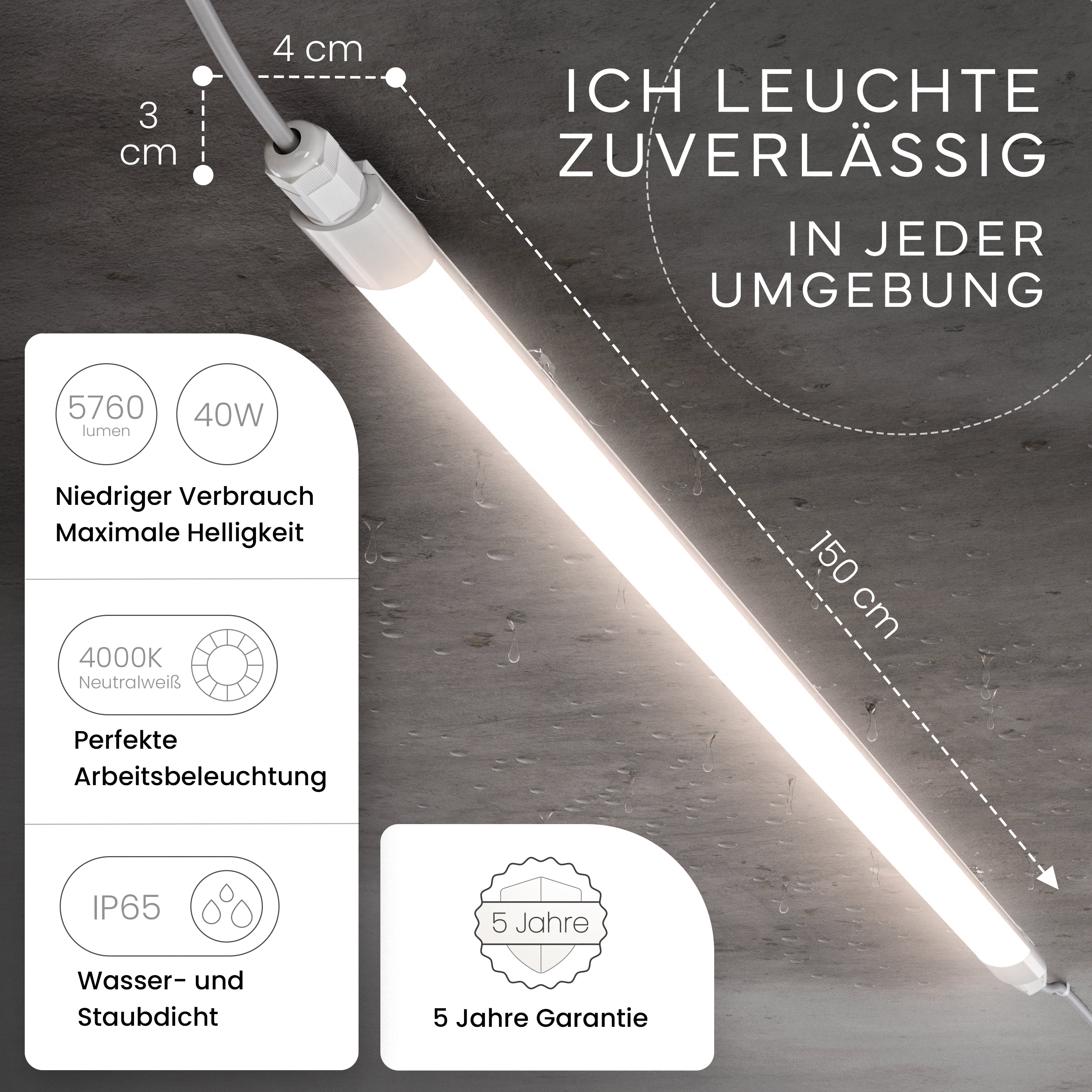 LED Feuchtraumleuchte SLIM, 150cm
