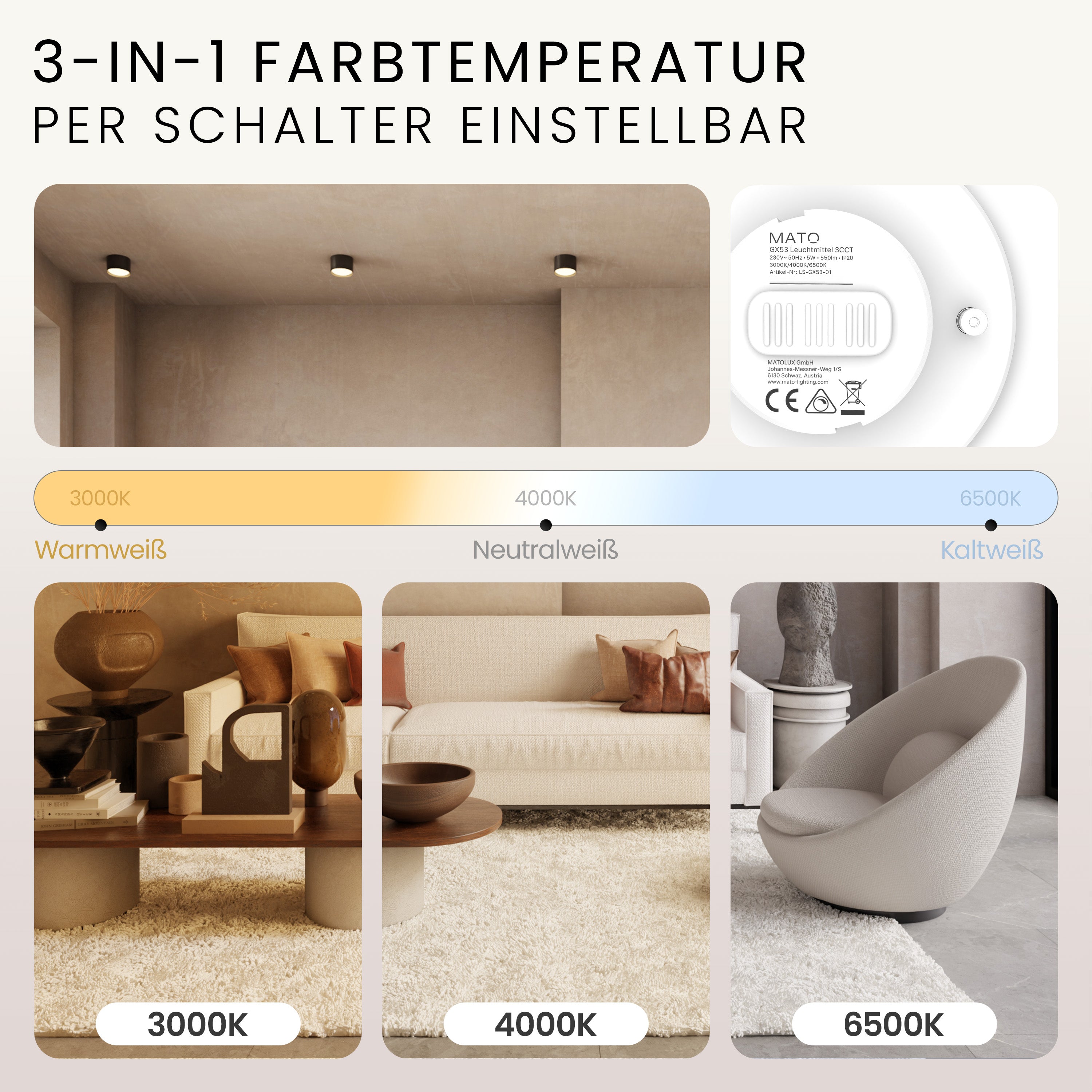GX53 Modul, 3 Lichtfarben