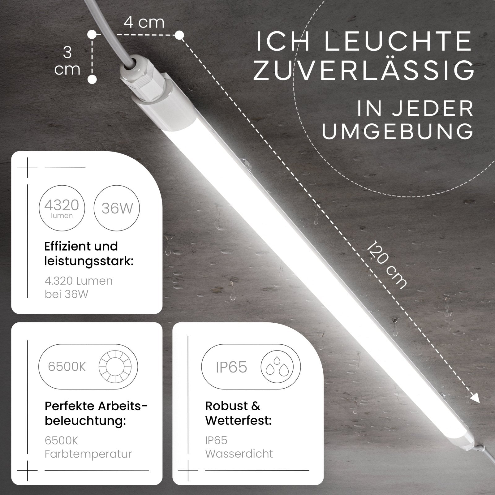 LED Feuchtraumleuchte SLIM, 120cm - MATO